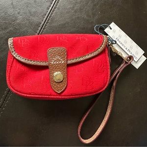 NWT Red monogram canvas and leather wristlet by Dooney and Bourke